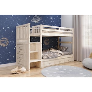 Light Ash Twin Over Twin Staircase Bunkbed with 7-Drawers