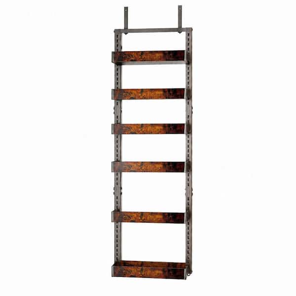 6-Tier Adjustable Wooden Basket Over the Door Pantry Organizer with Heavy-Duty Metal Hanging Spice Rack