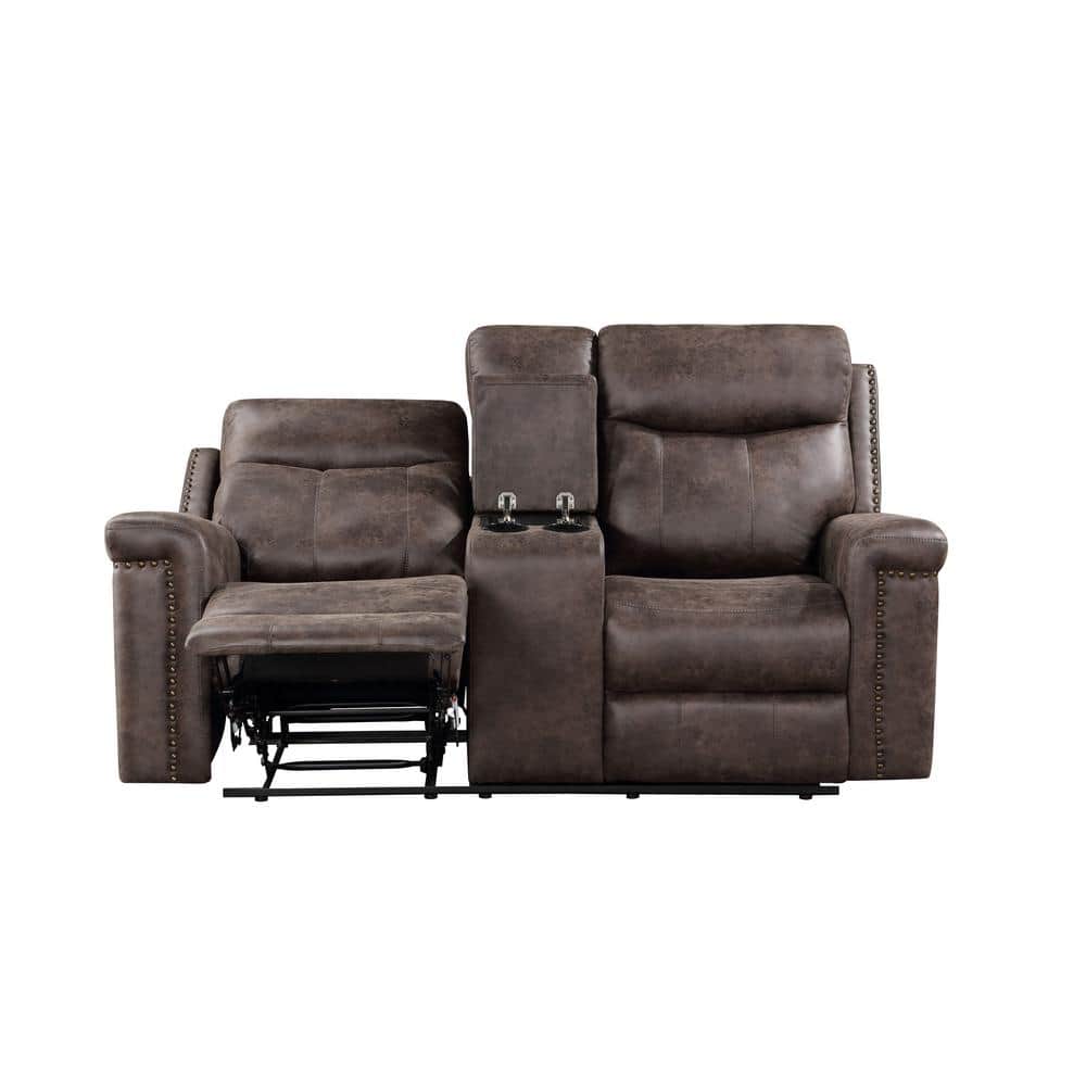 Mocha Brown Fabric Reclining Loveseat with Cup Holders