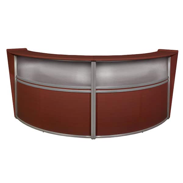 Regency 124.5 in. Mahogany Marque Plexi Double-Unit Reception Curved Desk Workstation