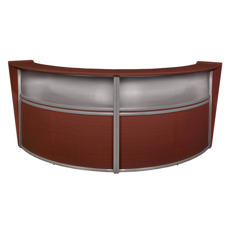 Regency 124.5 in. Mahogany Marque Plexi Double-Unit Reception Curved Desk Workstation