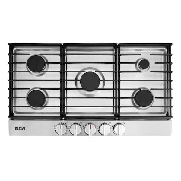 36 in. Legacy Collection Drop-In Gas Cooktop, 5-Burners, Cast Iron Grates, Metal Knobs in Stainless Steel