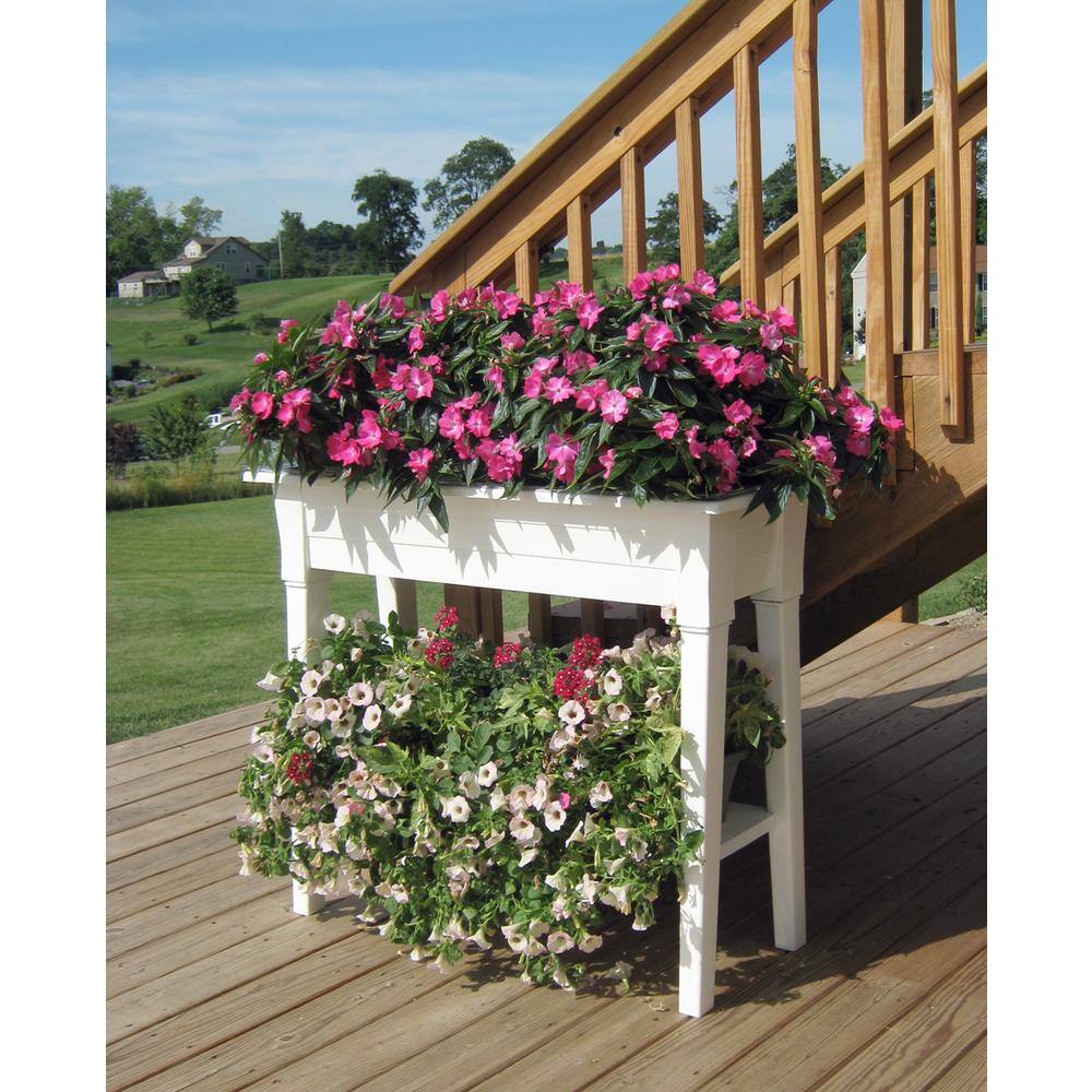 Adams White Resin Elevated Garden Planter with Shelf