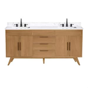 Taylor 73 in. Double Sink Natural Teak Bath Vanity with Cala White Engineered Marble Top (Assembled)