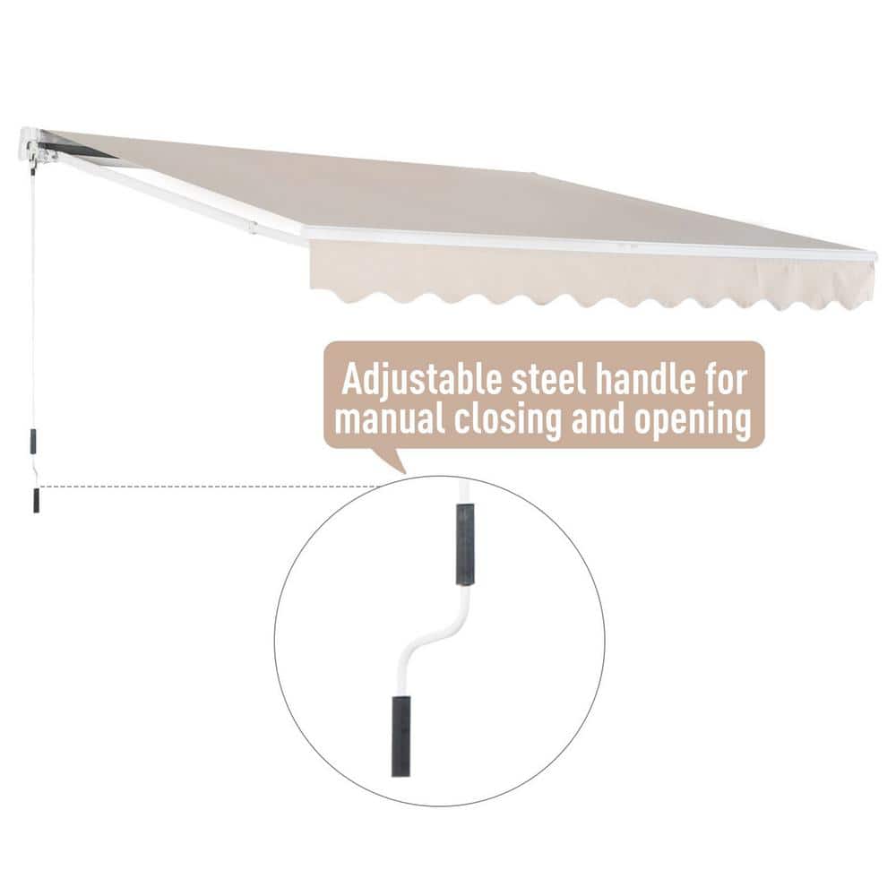 Beige 13' x 8' Retractable Patio Awning with Aluminum Frame