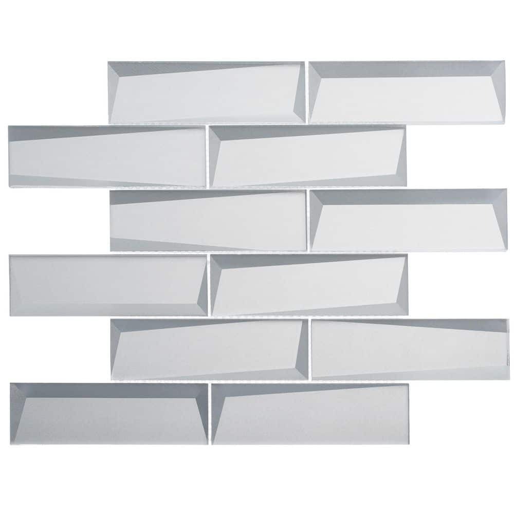 Daazen Sno White 5 in. x 6.5 in. 3-D Look Brick-Joint Glass Mosaic Wall Til