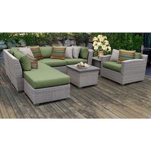 Florence 8-Piece Outdoor Wicker Patio Conversation Sectional Seating Group with Cilantro Green Cushions