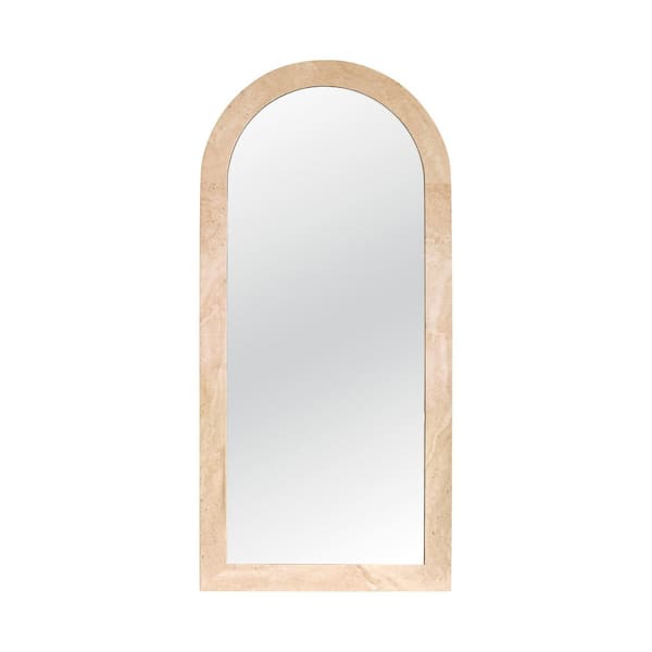 Zehra 35 in. W x 75 in. H Arch Leaner Dressing Natural Stone Framed Mirror in Crema Travertine