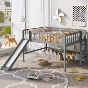 Gray Full Size Low Loft Bed with Slide