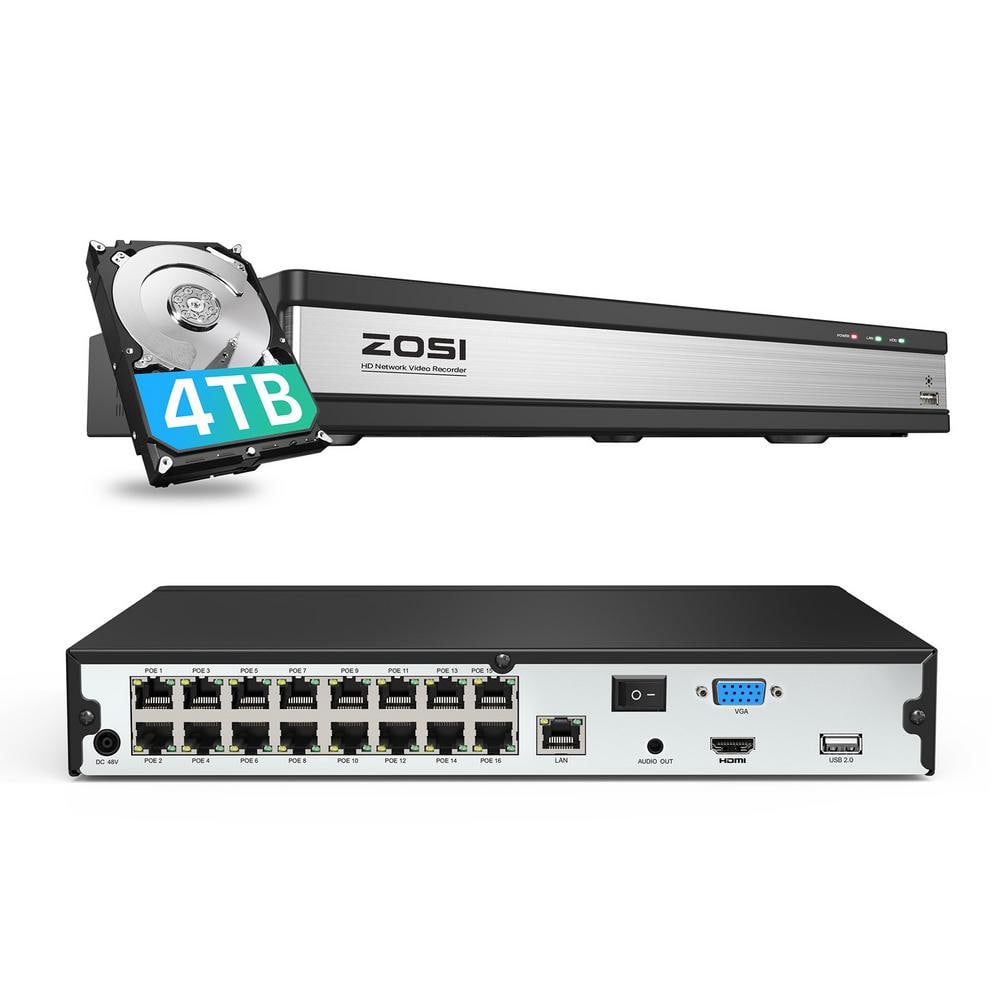 ZOSI ZR16DK ZR16SK ZR16HK 4K 16-Channel POE 4TB NVR Security System Only Work with Same Brand Wired 2MP 5MP 8MP IP Cameras