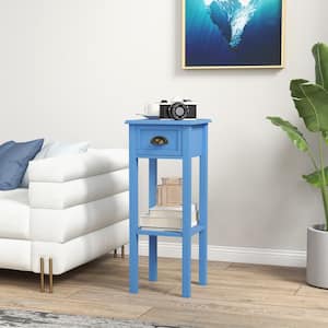 11.75 in. Square MDF 2-Tier Side Table with Drawer and Bottom Shelf, for Living Room, Set of 2, Light Blue