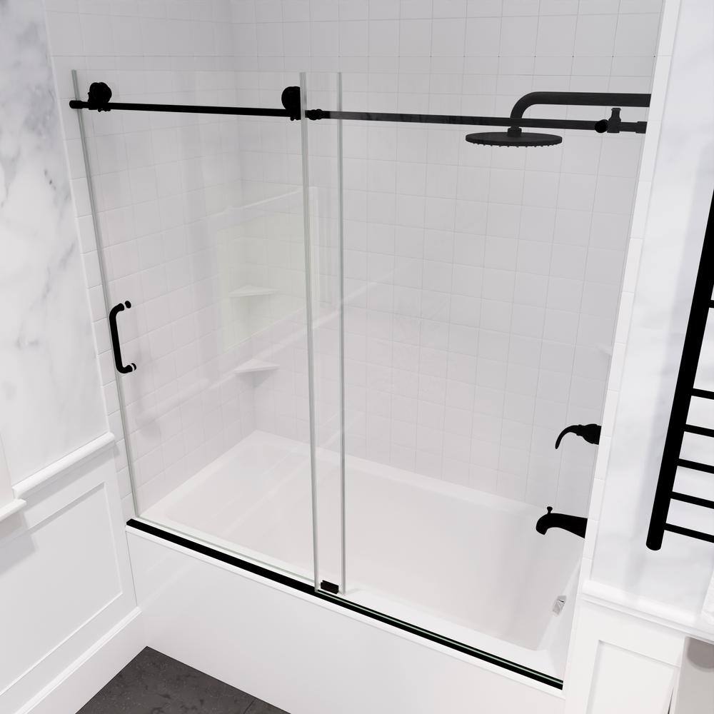Raymore Matte Black Frameless Sliding Tub Door with Tsunami Guard