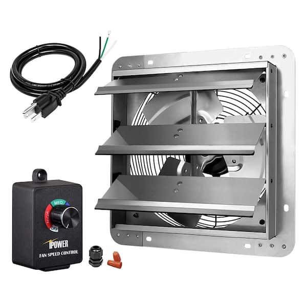 14 in.1000 CFM Wall Mounted Shutter Exhaust Fan with Speed Controller and Power Cord Kit for Attic, Garage,Louvered Vent