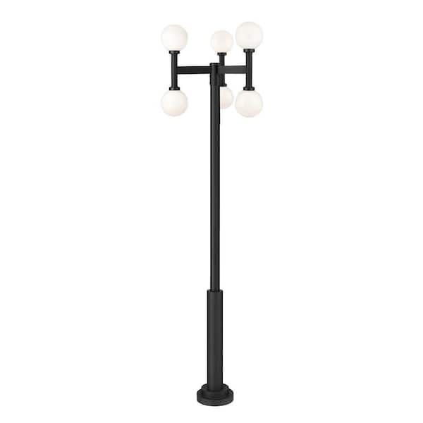 Laurent 6-Light Black Aluminum Hardwired Outdoor Marine Grade Post Light Set with no bulbs included