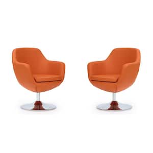Caisson Orange and Polished Chrome Faux Leather Swivel Accent Chair (Set of 2)