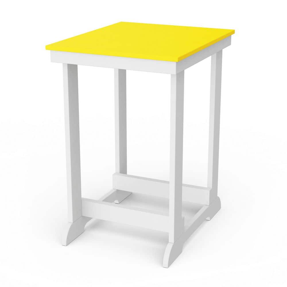 Heritage Lemon Yellow and White HDPE Plastic Outdoor Patio Counter Height Table