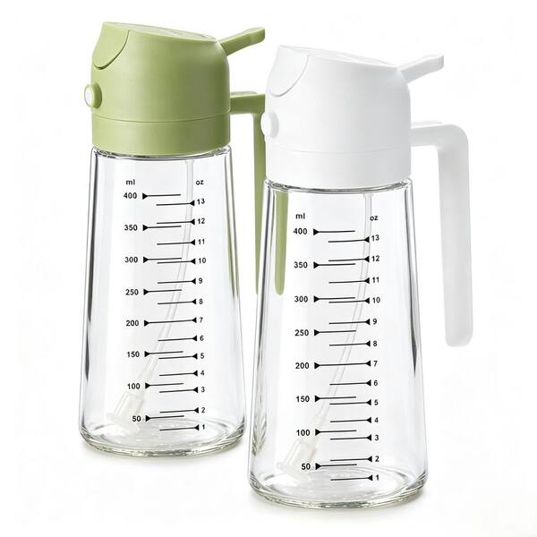 16 oz. Glass Olive Oil Sprayer for Cooking-2 in 1 Olive Oil Dispenser Bottle for Kitchen Gadget (White and Green)