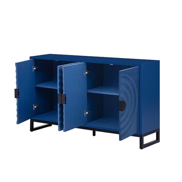 COWLOWN 58.2 in. W x 13.8 in. D x 34.1 in. H Bathroom Navy Blue Linen Cabinet