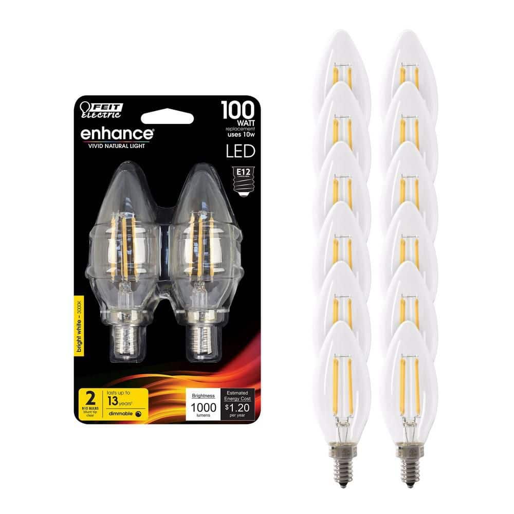 Feit Electric 100-Watt Equivalent B10 E12 Candelabra Dimmable CEC