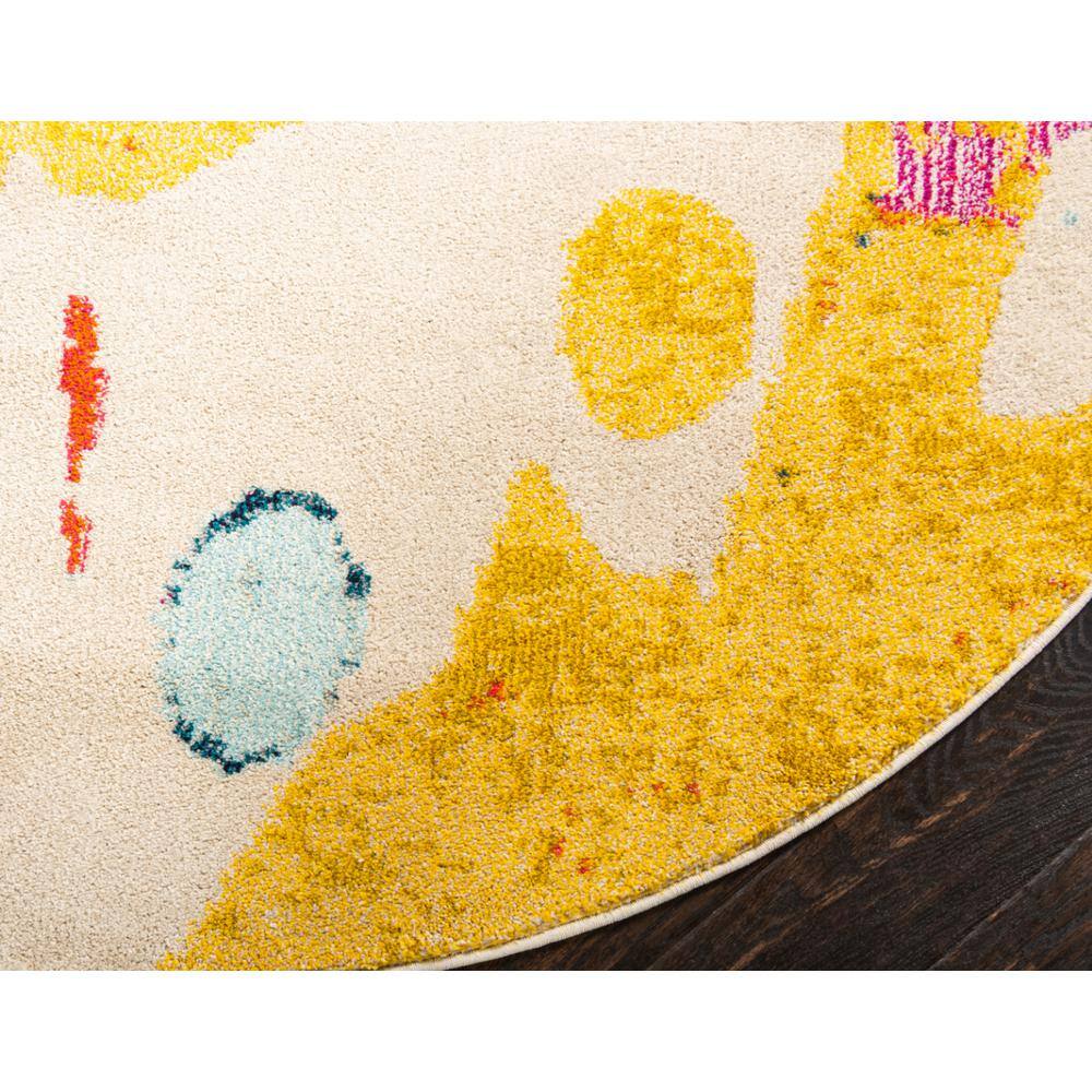 Abstract Blue and Beige Synthetic Round Rug for Easy Care
