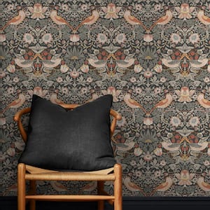 William Morris At Home Strawberry Thief Charcoal Wallpaper