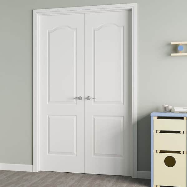 48 in. x 80 in. 2-Panel Round Top Universal-Hand Painted Solid Core Wood Double Prehung French Door+ Quick Assemble Jamb