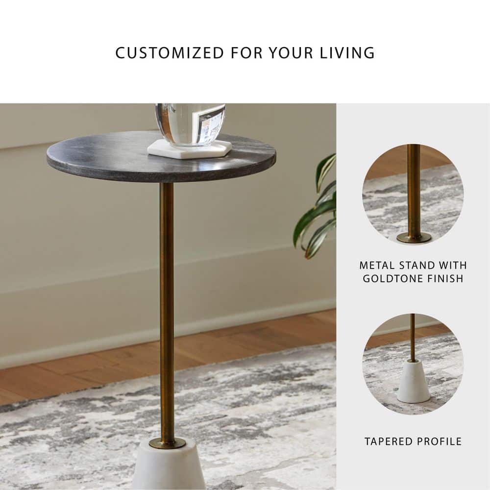 Caramont 12.13 in. Black/White Round Marble End Table - thumbnail 6