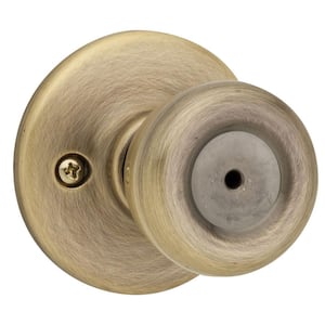 Tylo Antique Brass Bed/Bath Door Knob Featuring Microban Antimicrobial Technology with Lock