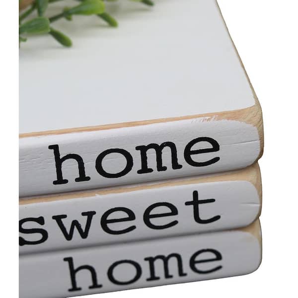 PARISLOFT White Home Sweet Home Decorative Faux Stacked Books Wood ...