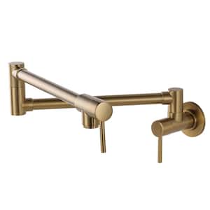 Double Handle Wall Mounted Pot Filler Kitchen Faucet Included Installation Accessories in Brushed Gold