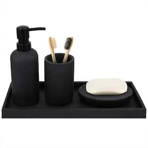 4-Piece Bathroom Accessory Set with Dispenser, Toothbrush Holder, Vanity Tray, Soap Dish in Black