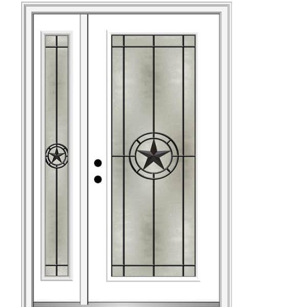 MMI Door Elegant Star 53 in. x 81.75 in. Inswing Full Lite Decorative Glass Primed Fiberglass Prehung Front Door