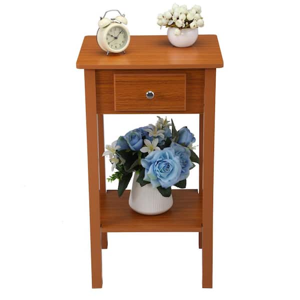 VERYKE 1-Drawer Honey Brown Tall Night Table with Storage Shelf 15.7 in. L x 11.8 in. W x 28 in. L H