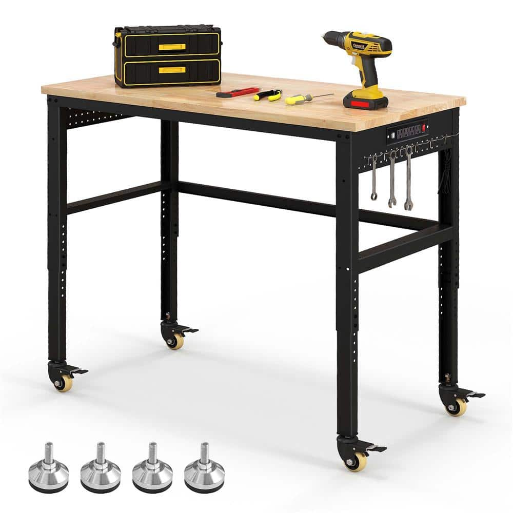 Costway 48 in. W x 24 in. D Adjustable Workbench with Solid Oak Wood Top