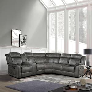 Morelia 99 in. Flared arm 3-piece Microfiber Reclining Sectional Sofa in Brownish Gray with Left Console