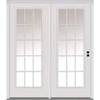 63 in. x 81.75 in. Clear Glass Fiberglass Prehung Left Hand Inswing 15 Lite External Grilles Stationary Patio Door