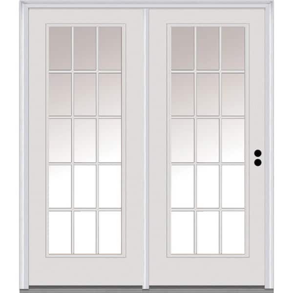 MMI Door 63 in. x 81.75 in. Clear Glass Fiberglass Prehung Left Hand Inswing 15 Lite External Grilles Stationary Patio Door