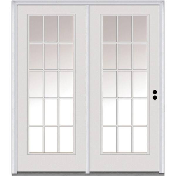 MMI Door 63 in. x 81.75 in. Grilles Between Glass Fiberglass Smooth Prehung Left-Hand Inswing 15 Lite Stationary Patio Door