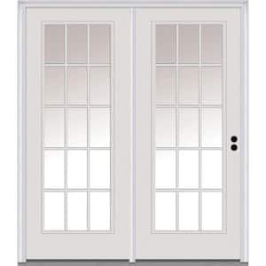60 in. x 80 in. Clear Glass Primed Steel Prehung Left-Hand Inswing 15 Lite External Grilles Stationary Patio Door