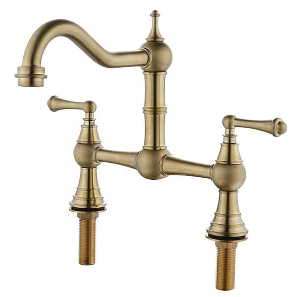 Tahanbath Double Handle Widespread Kitchen Faucet Standard Kitchen Faucet with Traditional Handles in Brushed Gold