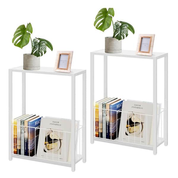 White 17 in. x 23.5 in. Metal Freestanding Magazine Rack (Set of 2