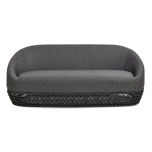 Willow 71 in. Gray Sunbrella Aluminum Upholstered Woven Patio Outdoor Deep Seating Loveseat Sofa Couch with Cushions