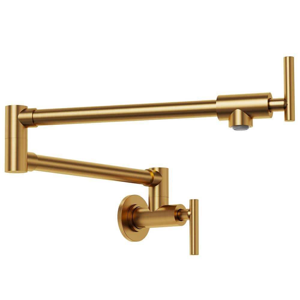 Wall Mount Pot Filler Faucet 2 Handle with Dual Swing Arms in Brushed Gold price history on PriceWatchPro