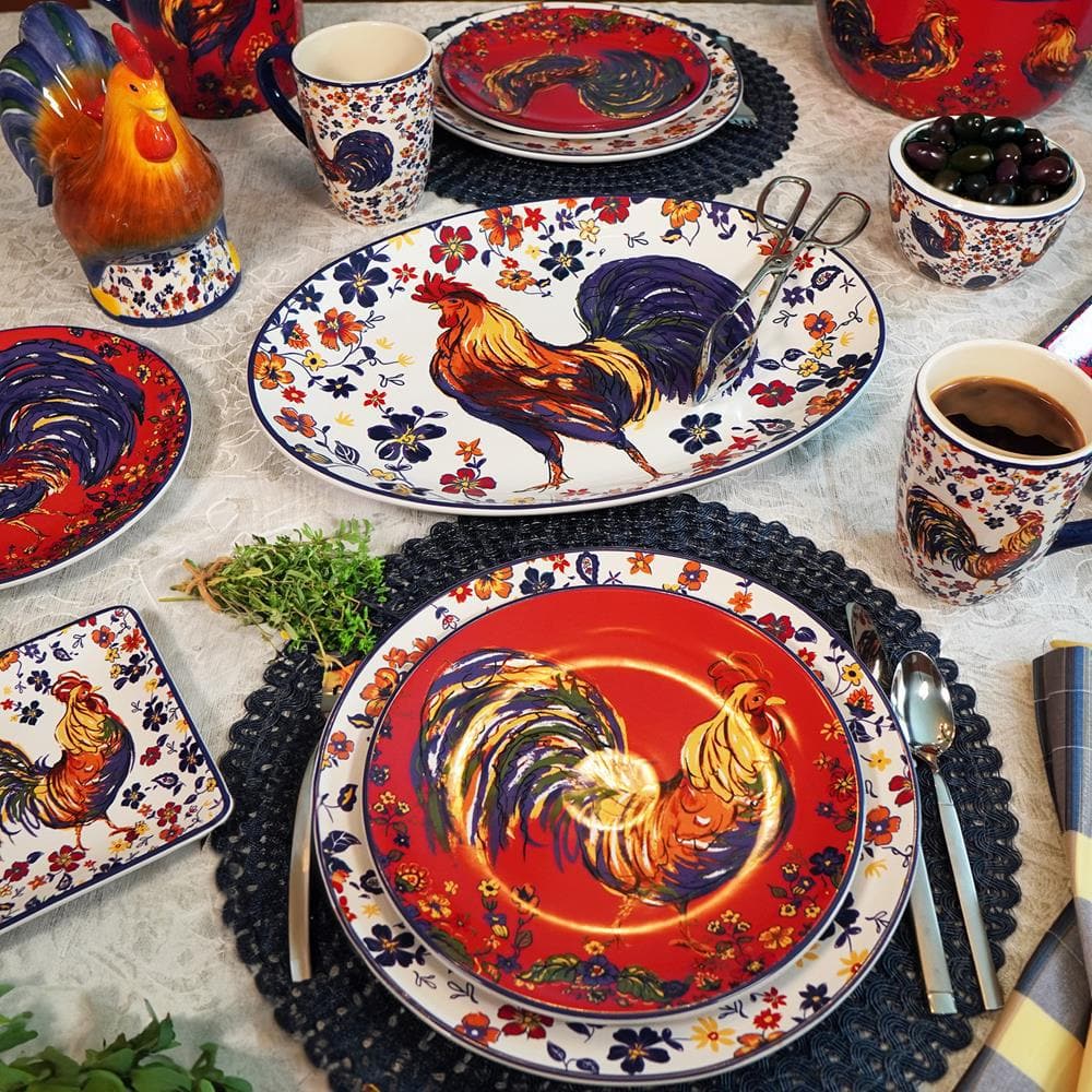 Vibrant Porcelain Rooster Dinnerware Set for 4