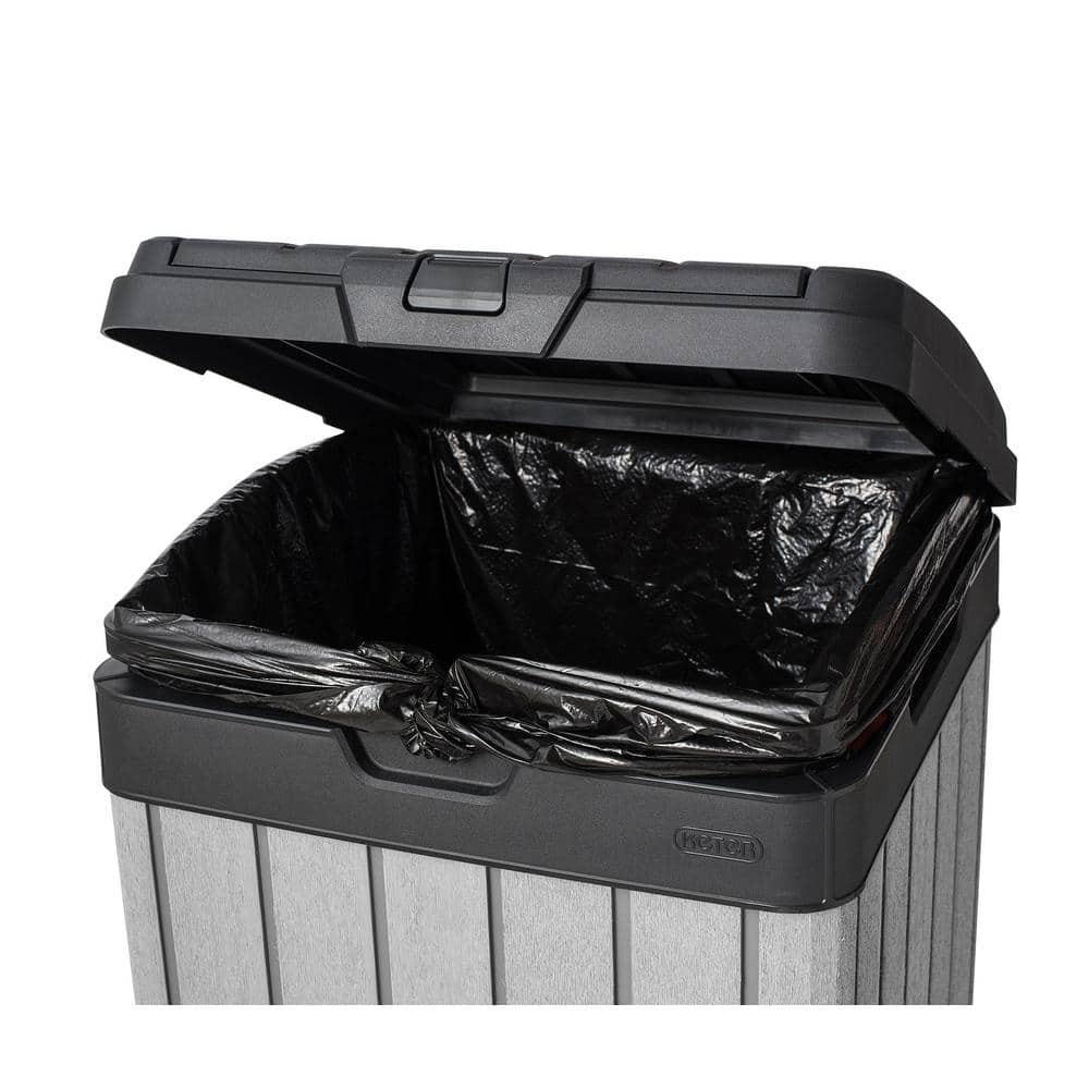 Gray Heavy Duty Plastic Outdoor Trash Can with Double Lid