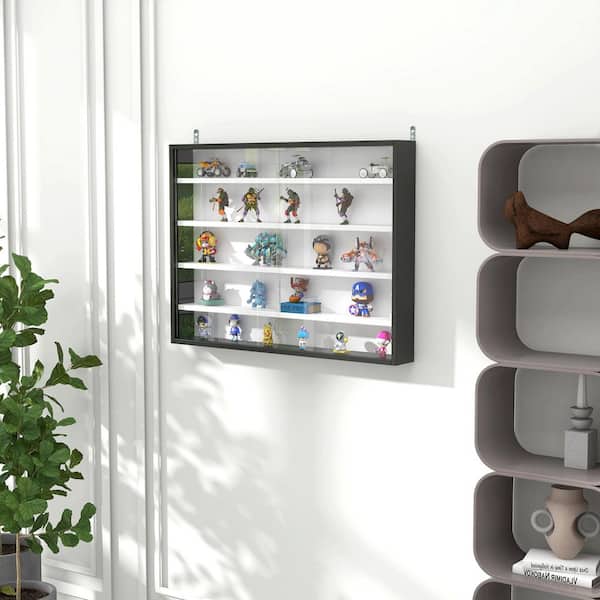 Black 31.5 in. x 23.5 in. Glass Wall Mounted Photo Album Magazine Rack Display Case with 2-Doors and Adjustable Shelves