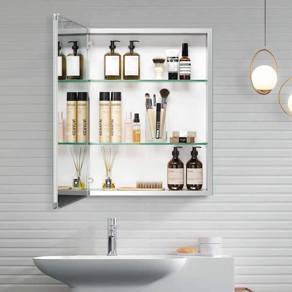 MEDUNJESS ASY 20 in. W x 26 in. H Rectangular Frameless Recessed or Surface Mount Medicine Cabinet with Mirror