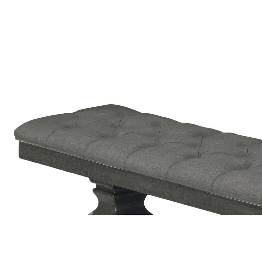 Dark Gray Tufted Linen Upholstered Wooden Bench