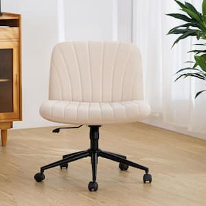 Fabric Seat Armless Task Chair Adjustable Height Criss Cross Legged Office Chair in Beige No Wheels