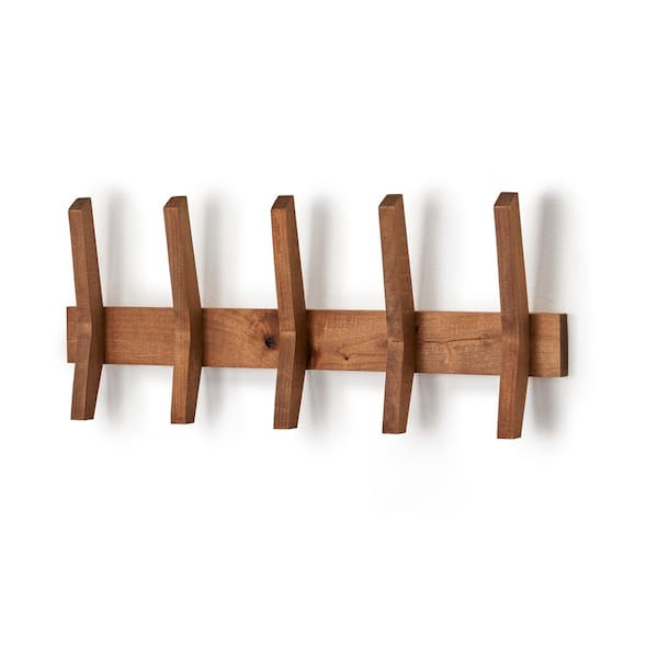 TRINITY Walnut Mid-Century Coat Rack with 5-Wooden Hooks